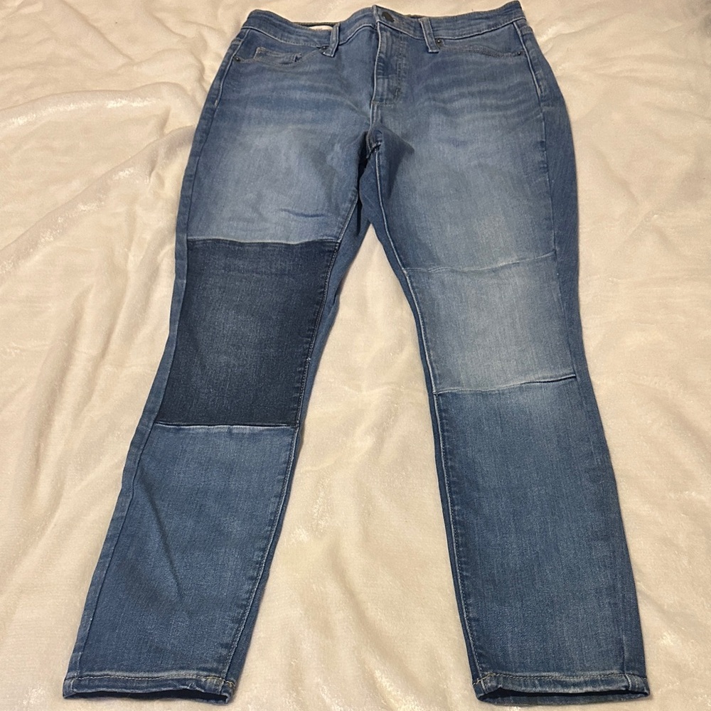 Universal Thread Blue Patchwork Straight Leg Jeans
